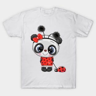 Cute panda girl with a ladybug on a leash T-Shirt